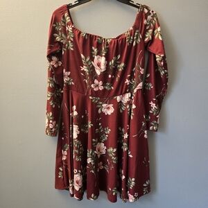 Nine Britton Women's Large Maroon Floral Off Shoulder Dress